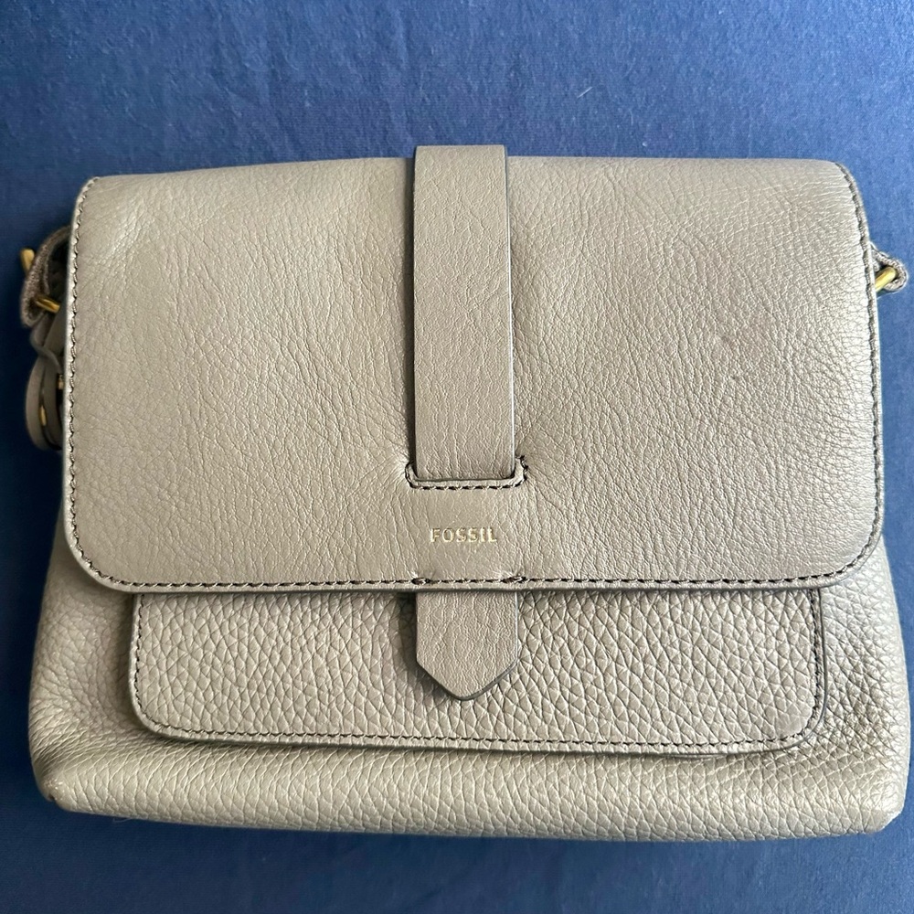 Fossil Light Gray Leather Crossbody Bag